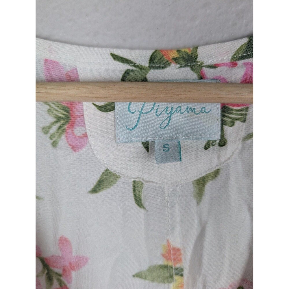 Piyama Romper Womens Small White Floral Wrap Ruffle Hem 3/4 Sleeve V Neck Boho‎ - Picture 3 of 8